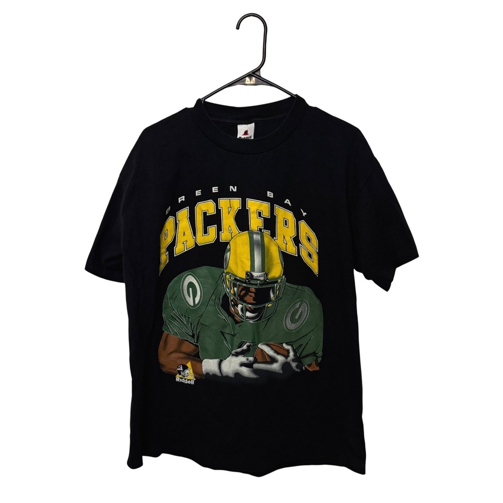 Riddell Green Bay Packers T-Shirt Mens L Black 1996 Vintage Single Stitch NFL